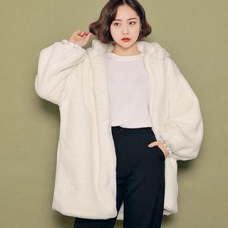 Open-front Hooded Faux-fur Jacket