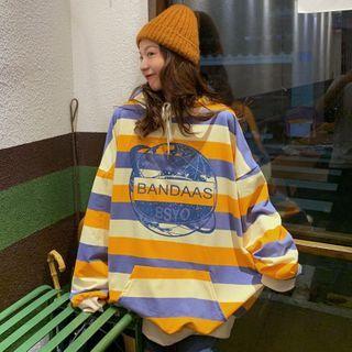 Wide Stripe Lettering Front Pocket Hooded Sweatshirt