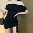 Off-shoulder Drawstring Mini Bodycon Dress