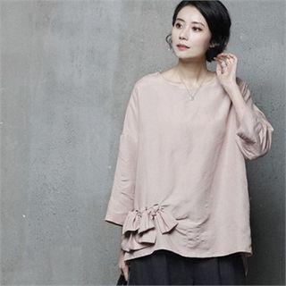 Beribboned Boxy-fit Linen Blend Top