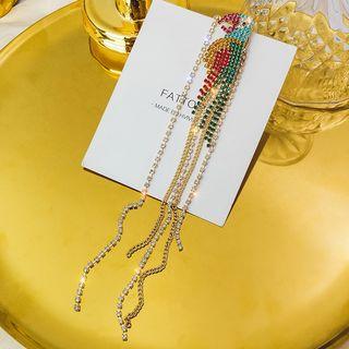 Rhinestone Parrot Fringed Earring As Shown In Figure - One Size