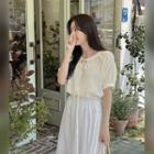 Raglan-sleeve Tie-neck Sheer Top