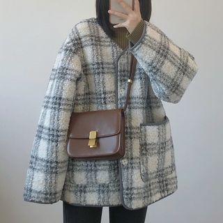 V-neck Plaid Fleece Jacket