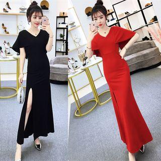 V-neck Side Slit Evening Gown