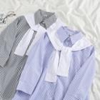 Mock Two-piece Striped Long-sleeve Shirtdress