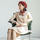 Collared Bow Knit Dress Almond - One Size