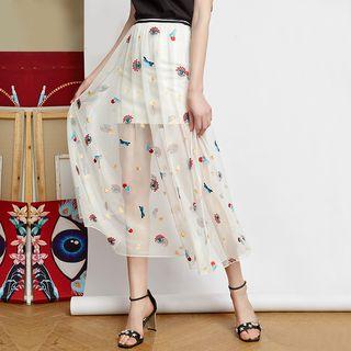 Eye Embroidery Midi Sheer Skirt