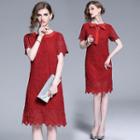 Bow Tie Lace Short-sleeve A-line Dress