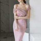 Asymmetric Off-shoulder Sequined Sheath Dress