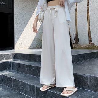 Drawstring-waist Wide-leg Plain Pants