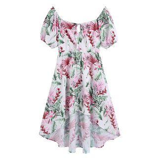 Puff-sleeve Off-shoulder Floral A-line Dress