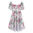 Puff-sleeve Off-shoulder Floral A-line Dress