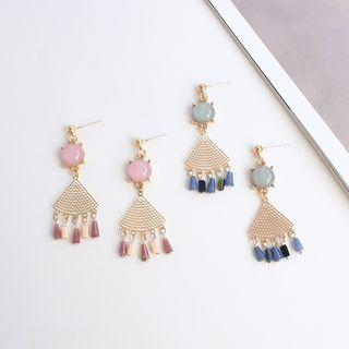 Cat Eye Stone Fringed Earring