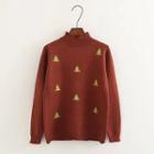 Christmas Tree Embroidered Mock Neck Sweater