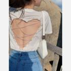 Short-sleeve Open-back Beaded Slim-fit T-shirt White - One Size