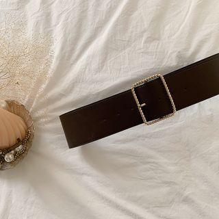 Buckled Wide Pleather Belt Brown - One Size