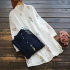 Long-sleeve Floral Embroidered Long Shirt