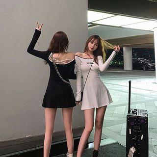 Lettering A-line Mini Knit Dress