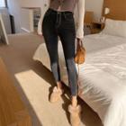 Slit-hem Napped Skinny Jeans