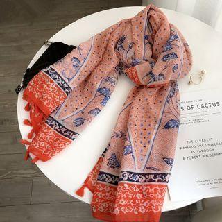 Tassel Print Scarf Pink - One Size