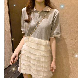 Fringed Trim Short-sleeve Collared Dress