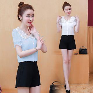 Lace Collared Short-sleeve Top
