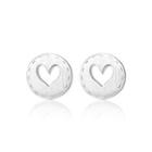 Sterling Silver Fashion Simple Hollow Heart Round Stud Earrings Silver - One Size
