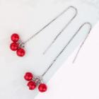 Bead 925 Sterling Silver Dangle Earring 1 Pair - 925 Silver - Red & Silver - One Size