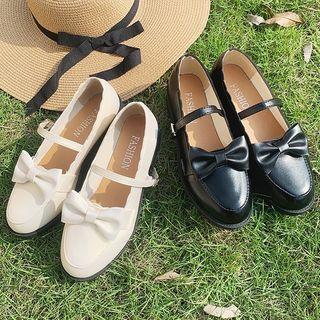 Bow-accent Faux Leather Mary Jane Flats