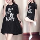 Lettering Short-sleeve Lace T-shirt Dress