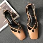 Genuine Leather Chunky Heel Square Toe Cross Strap Sandals