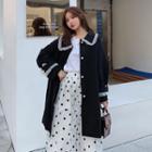 Frilled Trim Beaded Button Cape