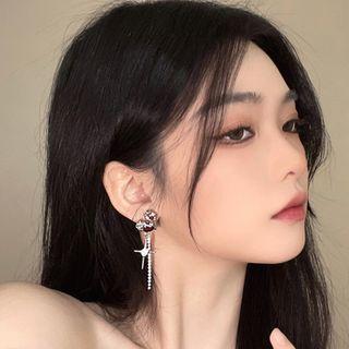 Cross Heart Alloy Fringed Earring 1 Pair - Silver - One Size