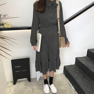 Print Tie-neck A-line Chiffon Dress