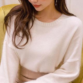 Round-neck Drop-shoulder Furry Sweater