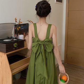 Sleeveless Bow Back Midi Smock Dress