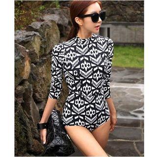 Printed 3/4 Sleeve Swimsuit