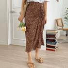 Shirred-front Polka-dot Skirt Brown - One Size
