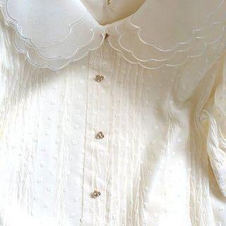 Short-sleeve Scallop Trim Dotted Blouse