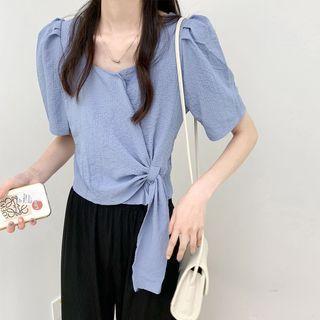 Square-neck Plain Bow Oversize Top