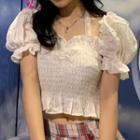 Puff-sleeve Ruched Cropped Top White - One Size