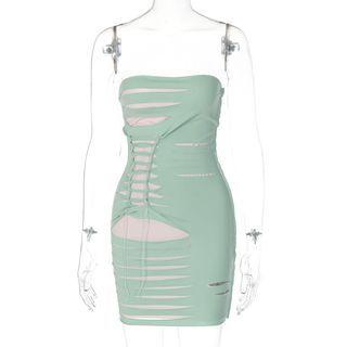 Strapless Distressed Mini Bodycon Dress