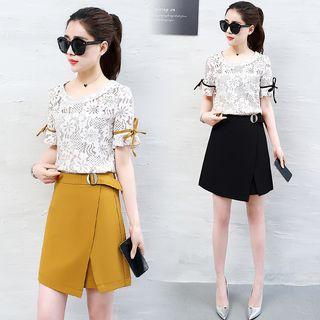 Set: Lace Ruffled Top + Layered Skirt