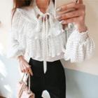 Tie-neck Ruffled Polka-dot Top