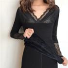 Lace Long-sleeve Top Black - One Size