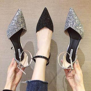 Pointy Glitter Stiletto Heel Sandals