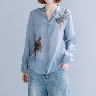 Long-sleeve Printed Button-up Top