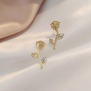Rhinestone Rose Earring 1 Pair - E2089 - Rose - One Size