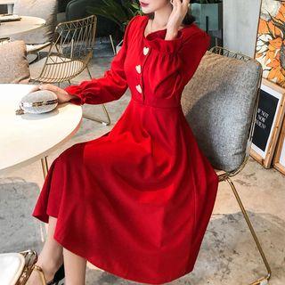 Long-sleeve Heart Accent A-line Knit Dress