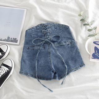 High-waist Lace Up Denim Shorts